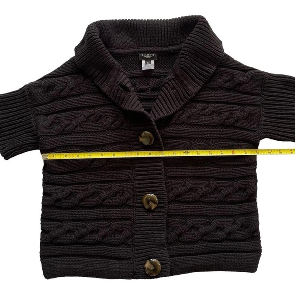 Talbots Petites Chunky Black Cable Knit Cotton Short Sleeve Cardigan Sweater - Picture 5 of 6